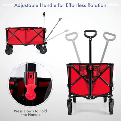 Goplus Collapsible Wagon, Folding Utility Wagon Cart w/Universal Wheels & Adjustable Handle & Cover