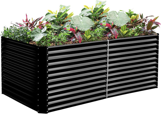 Land Guard 6x3x3ft Rectangular Galvanized Raised Garden Beds, Large-Capacity Metal Planter Box