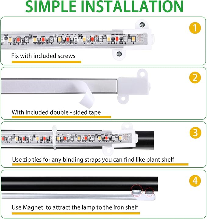 Four Strip Growing Lamp for Indoor Plants, Red & Blue & Yellow Full Spectrum LED Grow Light Strips