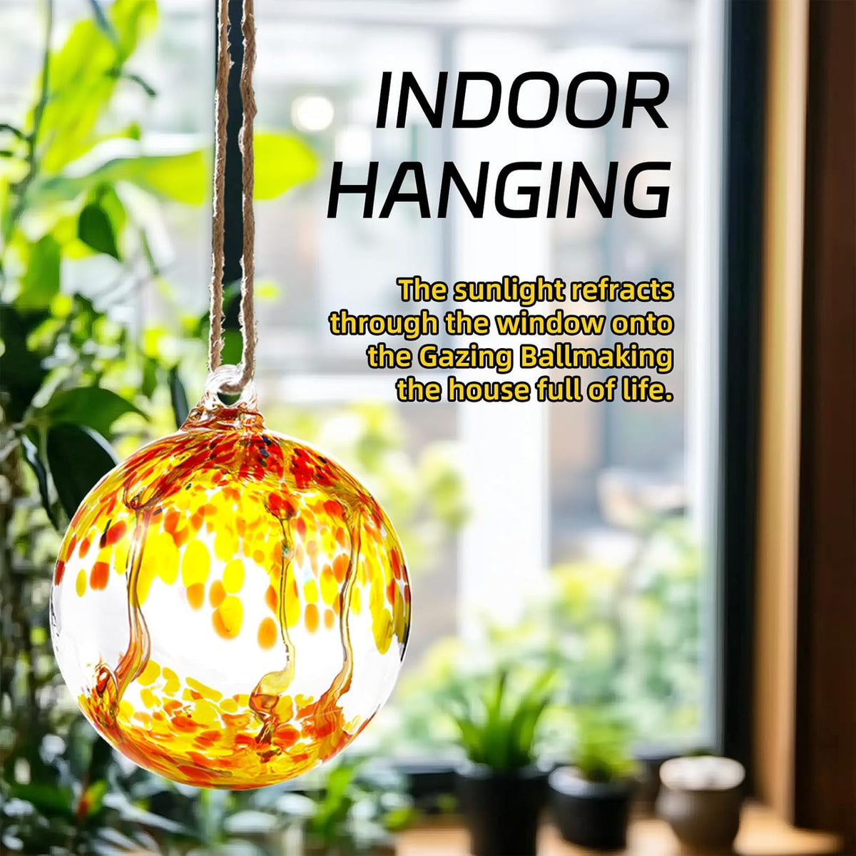 VOREEN 6" Hanging Glass Garden Gazing Ball Hand Blown Glass Witch Ball Christmas Ornament