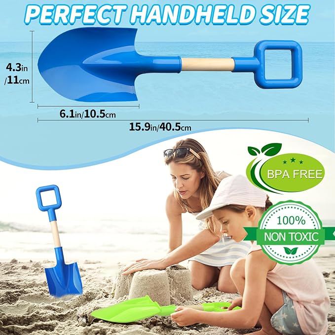 16" Beach Sand Shovels Toy for Kids, Garden Scoop Tool Kits, Sturdy Long Handheld Wooden Plastic