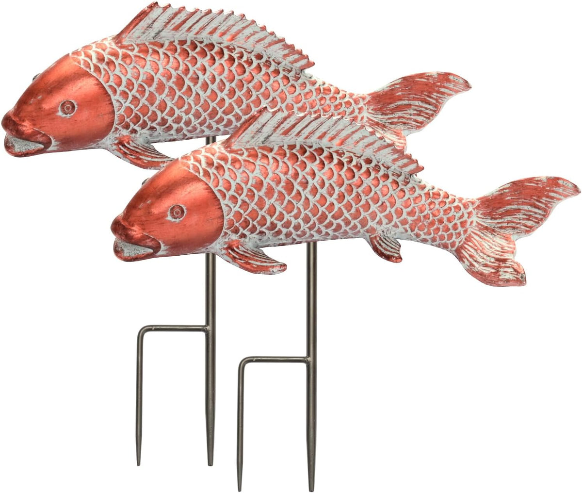 Outdoor Statues Garden Koi Fish Decor, 2pcs Antique Copper Koi Fish Sculpture for Pond Lawn Patio