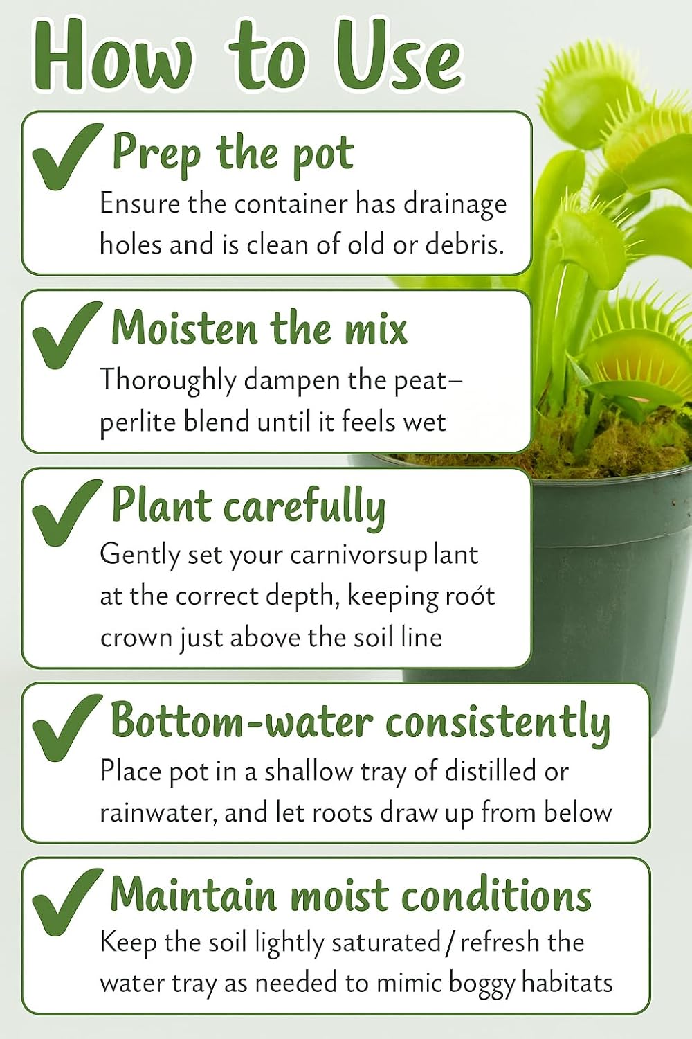 Gardenera Sphagnum Moss Potting Mix for Carnivorous Plants - 10 Quart - Moss and Perlite Blend for