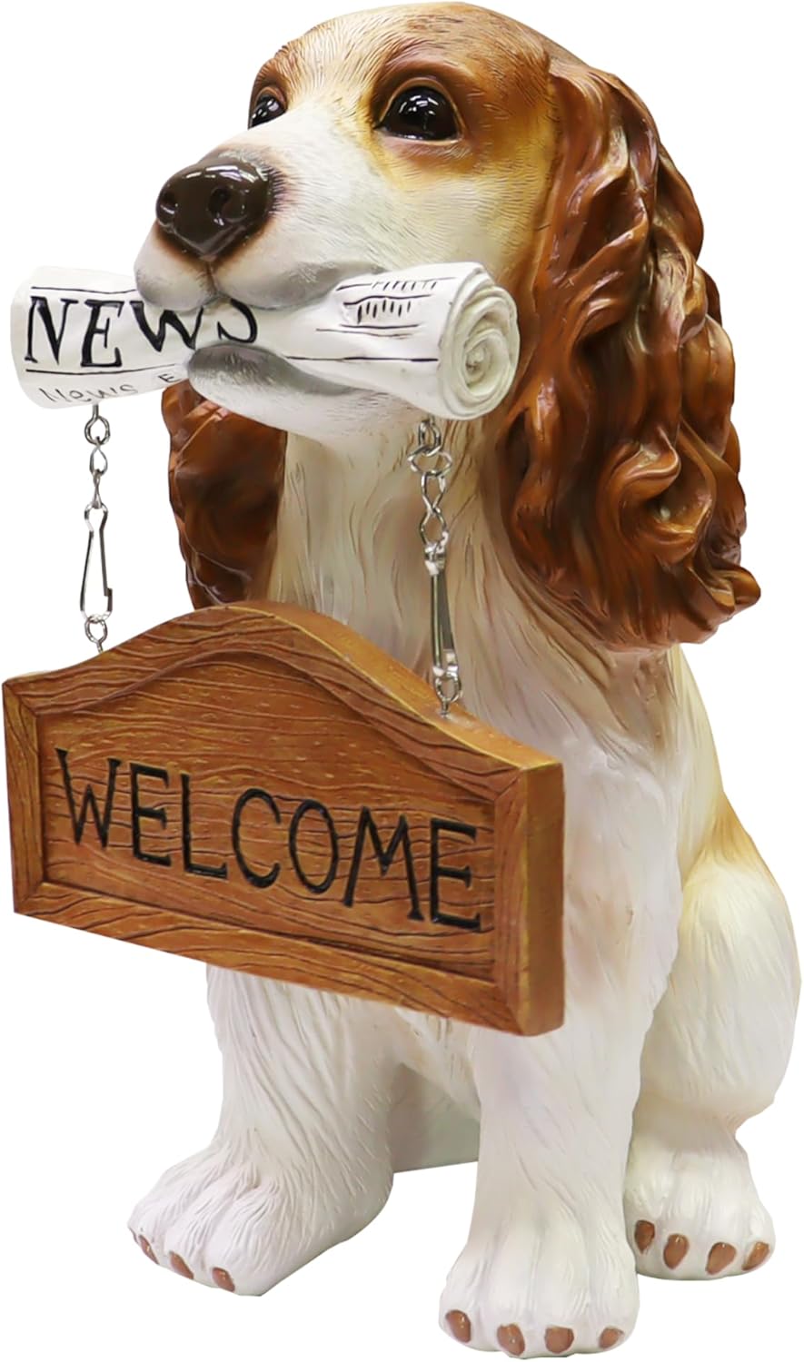 Nature's Mark Cocker Spaniel Dog Puppy Statue with Reversible Welcome Sign and Go Away Sign Resin
