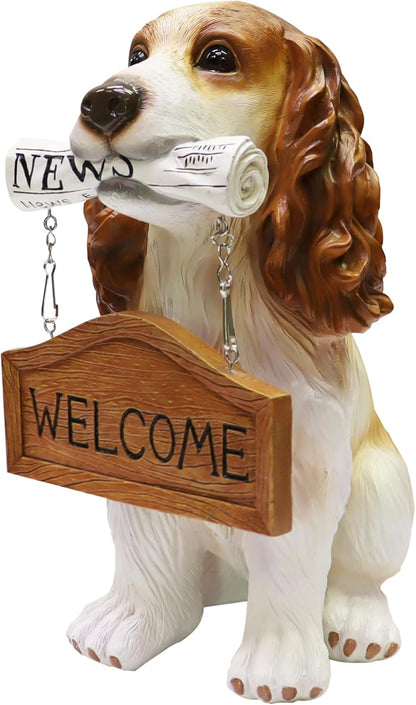 Nature's Mark Cocker Spaniel Dog Puppy Statue with Reversible Welcome Sign and Go Away Sign Resin