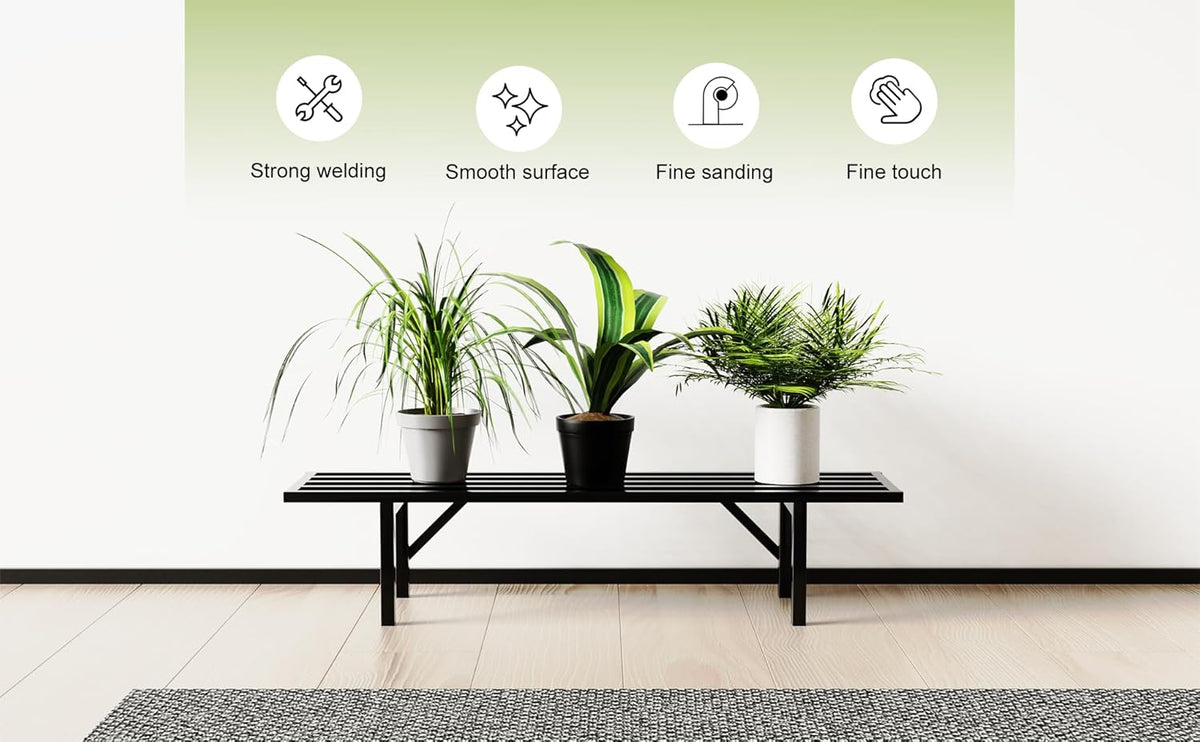 Zhongma One Tier Metal Plant Stand (35.43 L x 8.66 W x 7.9 H) Heavy Duty Plant Holder for Home