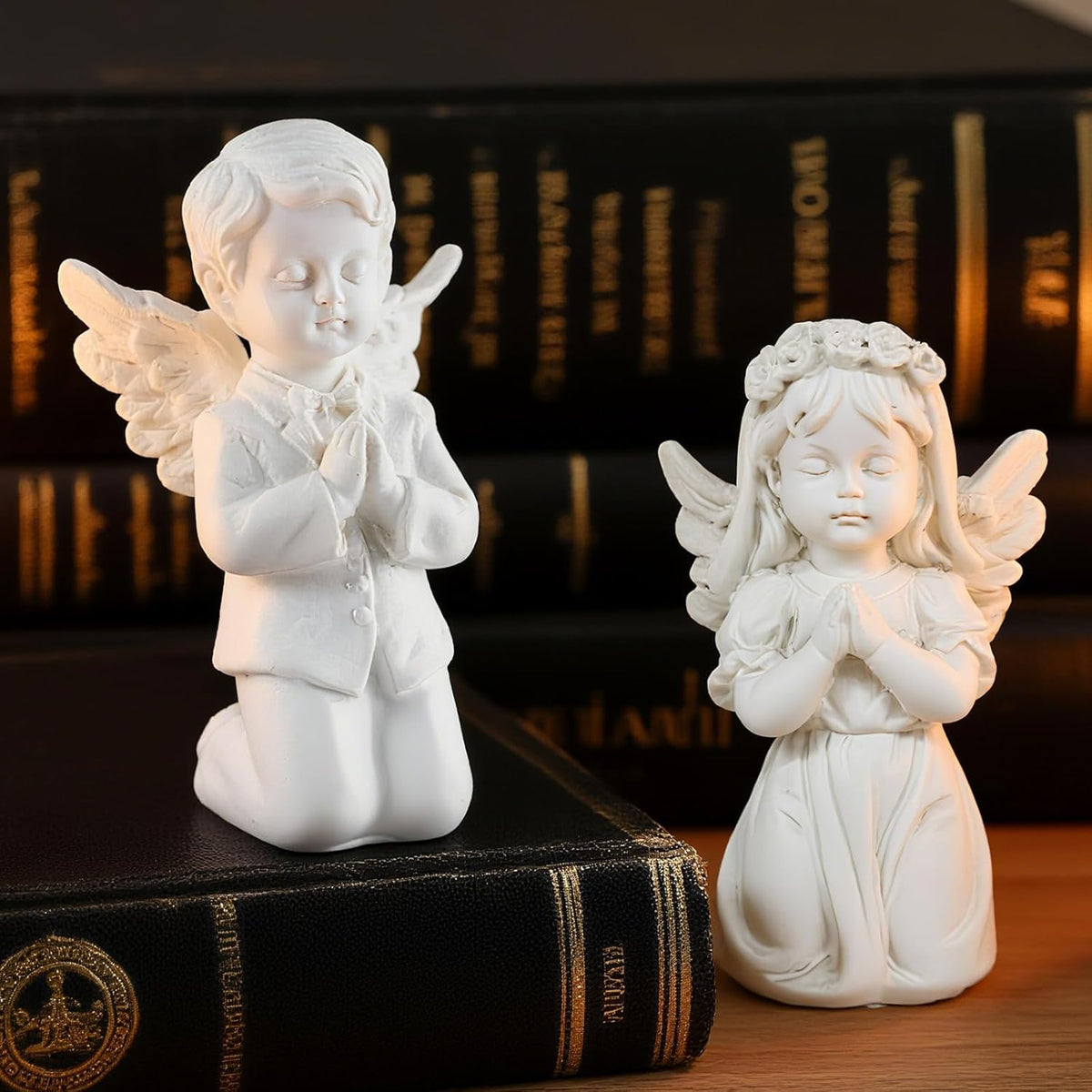 White Kneeling Praying Angel Statues, Handmade Resin Craft Home Decor, Indoor & Outdoor Angel