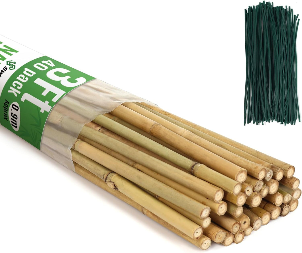 SWANGSA 40 Pack Bamboo Stakes for Plant 3 Feet,Bamboo Sticks Plant Support Garden Stakes Poles with