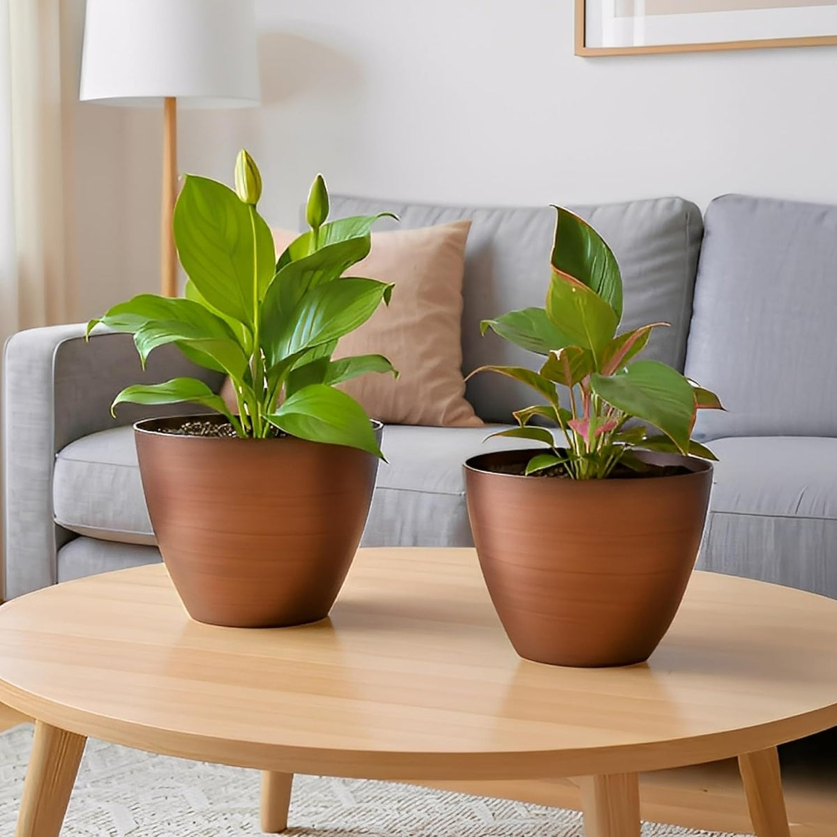 2 Pack Plastic Plant Pots with Drainage Holes, 8 inch Planter for Indoor Outdoor Plant, Garden