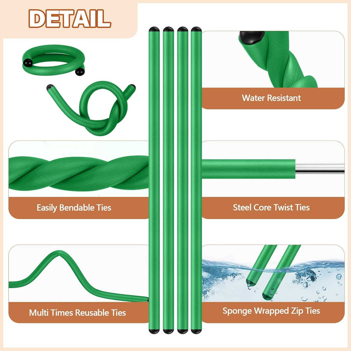 20 Pcs 17 Inch EVA Foam Twist Rubber Ties Reusable Bendable Cable Tie Straps Flexible Heavy Duty