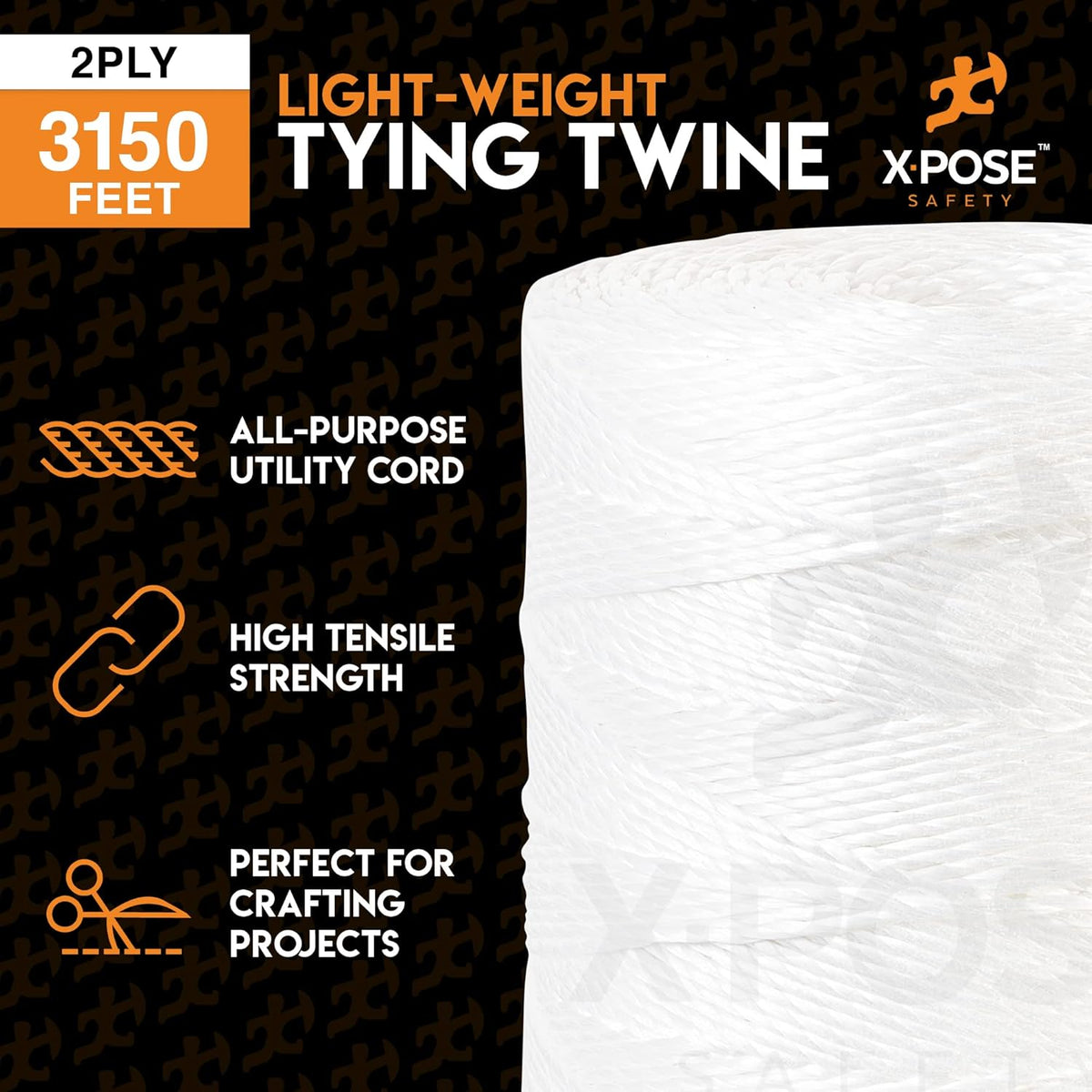 Polypropylene Tying Twine - 2 Ply White Plastic Poly String 4200' Roll - Soft On Hands - Heavy Duty