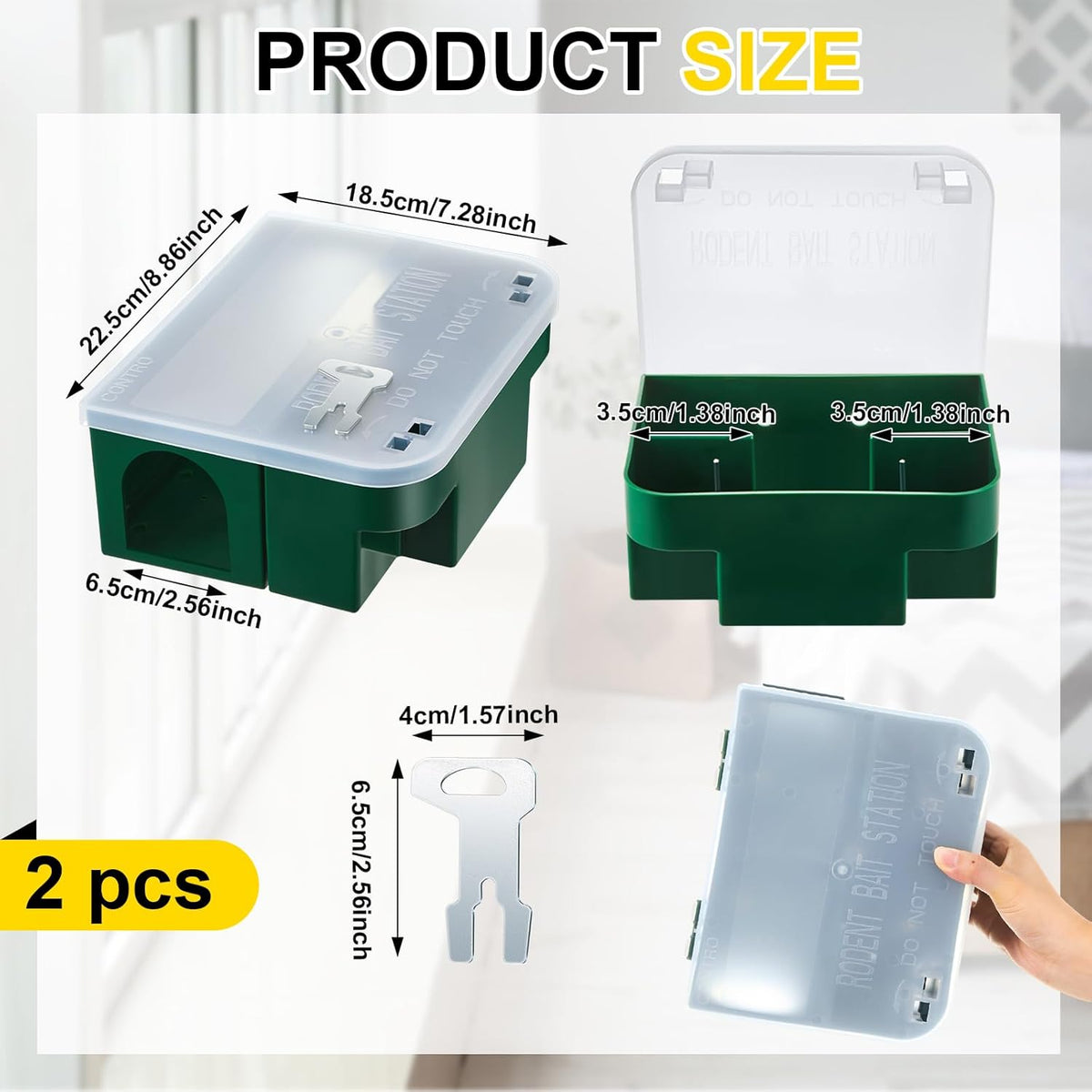 Qualirey 4 Pcs Rat Bait Station 8.86 x 7.28 x 3.62 in Rat Traps with Openable Lid, Blocks Boxes