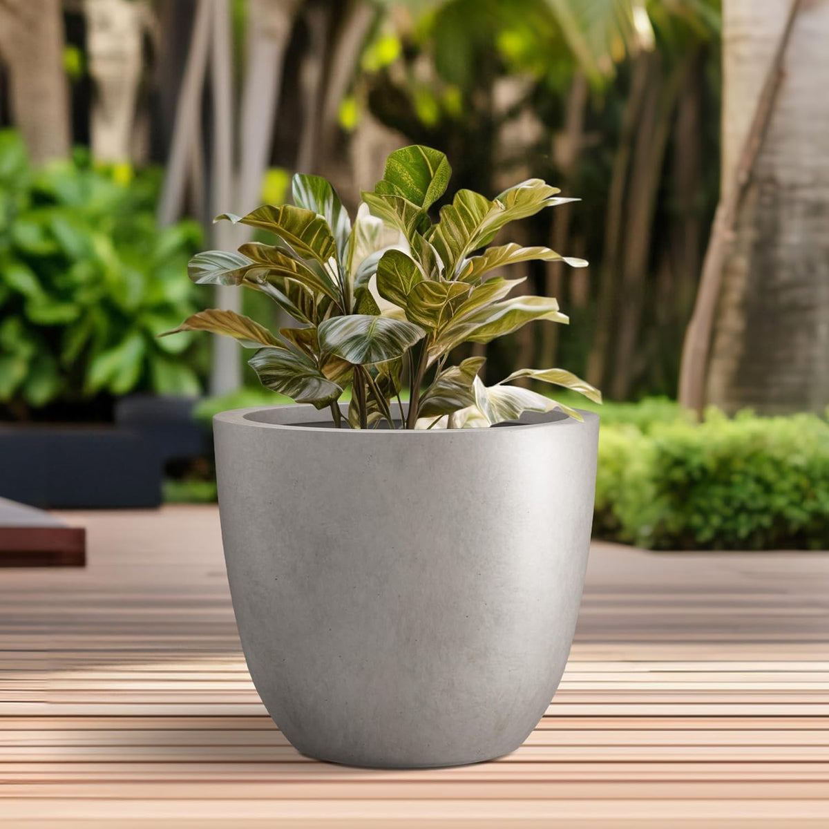 Kante 10 Inch Dia Round Concrete Planter, Indoor Outdoor Large Plant Pot with Drainage Hole and