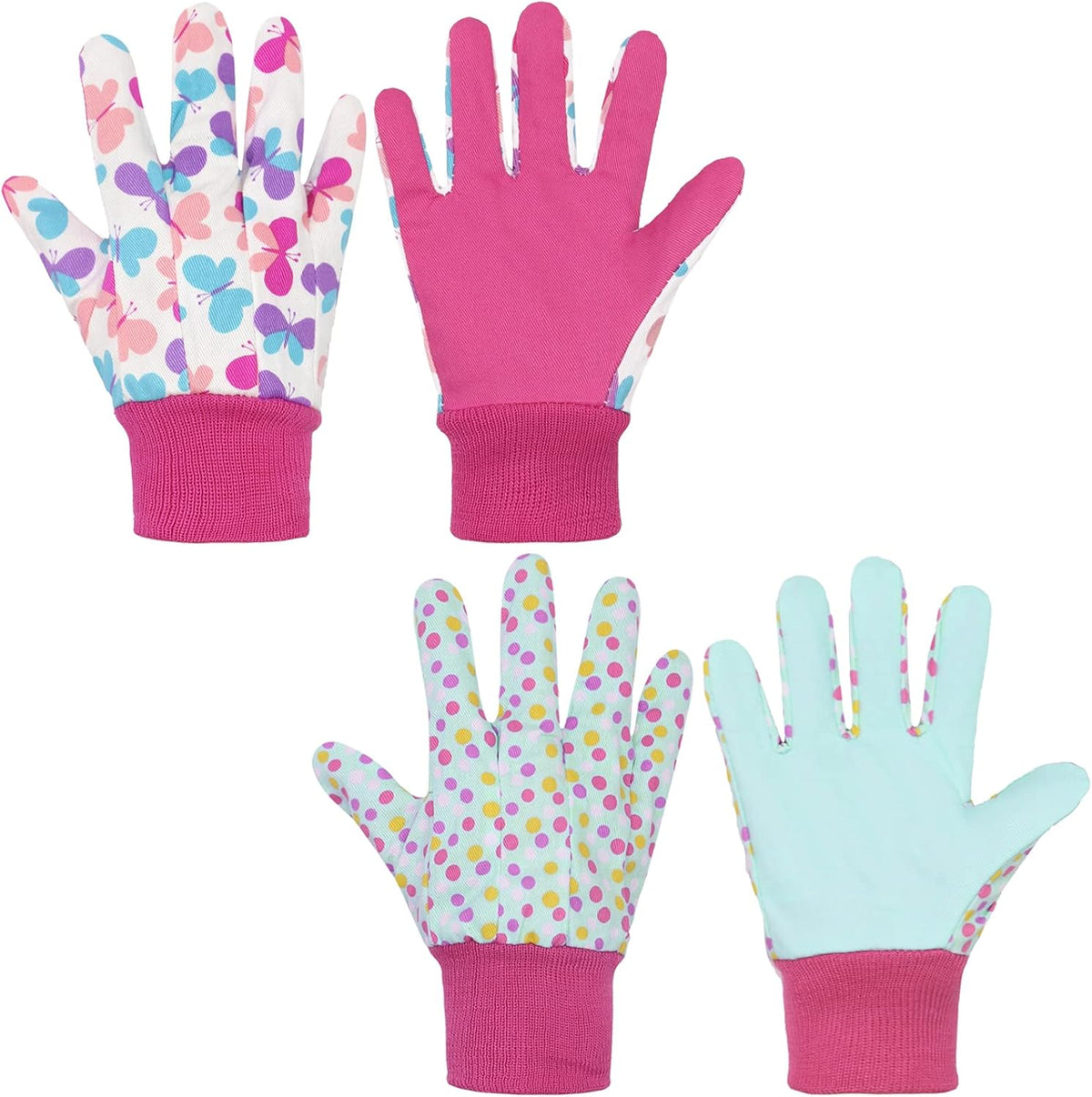 HANDLANDY 2 Pairs Kids Gardening Gloves, Girls Boys Children Garden Work Play Gloves (Pink
