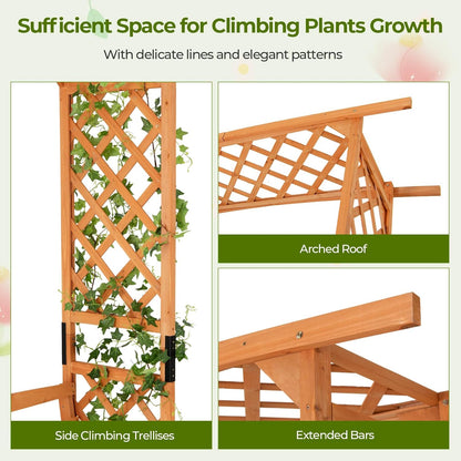 Giantex Garden Arch Trellis with Bench - 63''W x 79''H Wooden Arbor with 2-Person Outdoor Bench