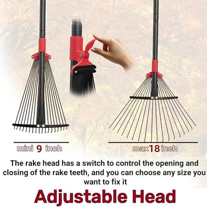 91 Inch Rake for Leaves , Adjustable 18 Tines with Expandable Head 9-18in Grass Rake Heavy Duty