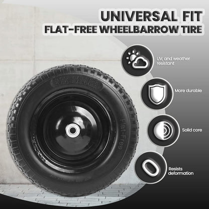 AR-PRO 4.80/4.00-8" Flat Free Tire and Wheel - 14.5" Solid Wheelbarrow Tires with 3" -7" Centered