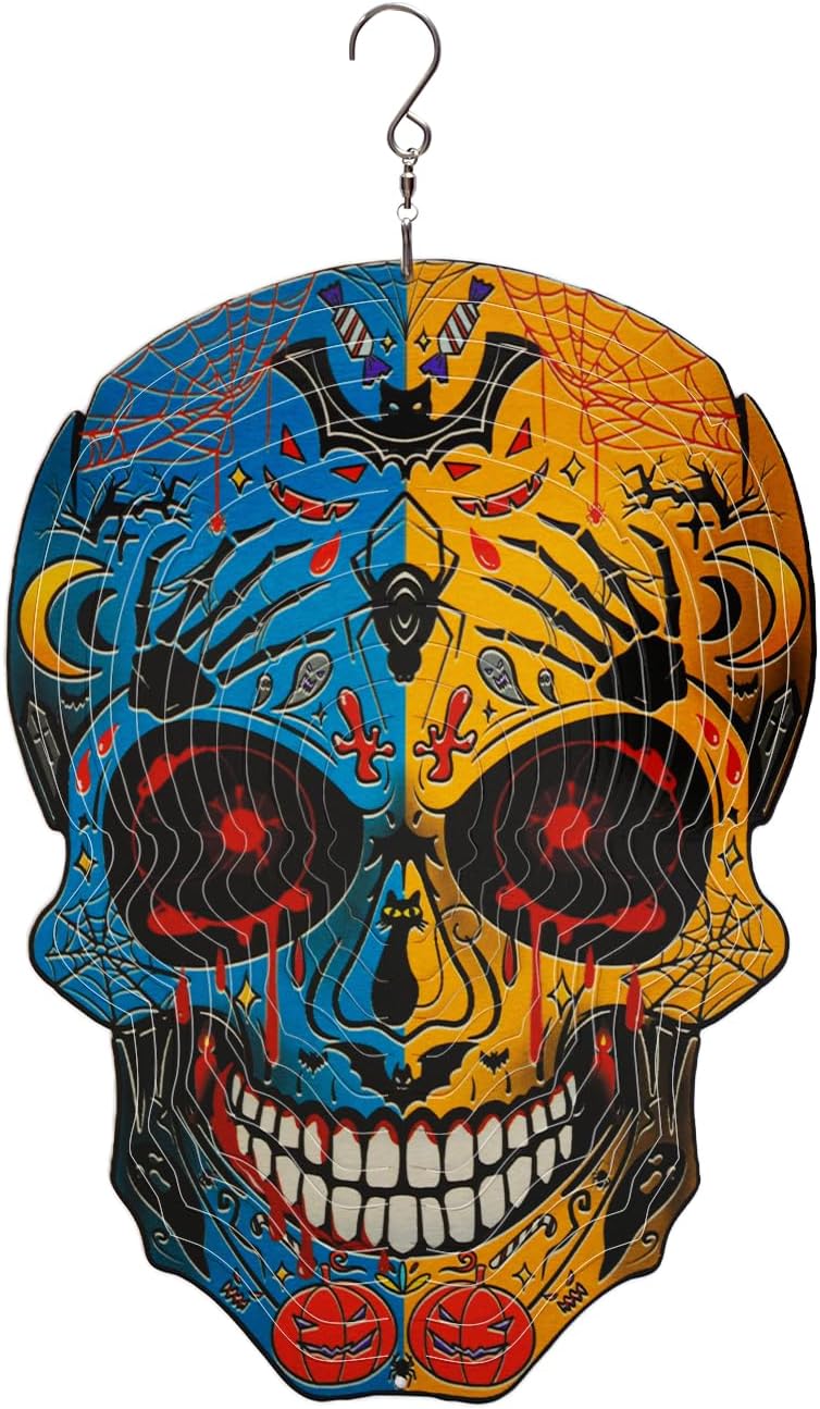 12 inch Halloween Decoration Skull Wind Spinner Clearance - 3D Metal Garden Spinner, Mandala