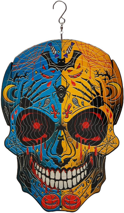 12 inch Halloween Decoration Skull Wind Spinner Clearance - 3D Metal Garden Spinner, Mandala