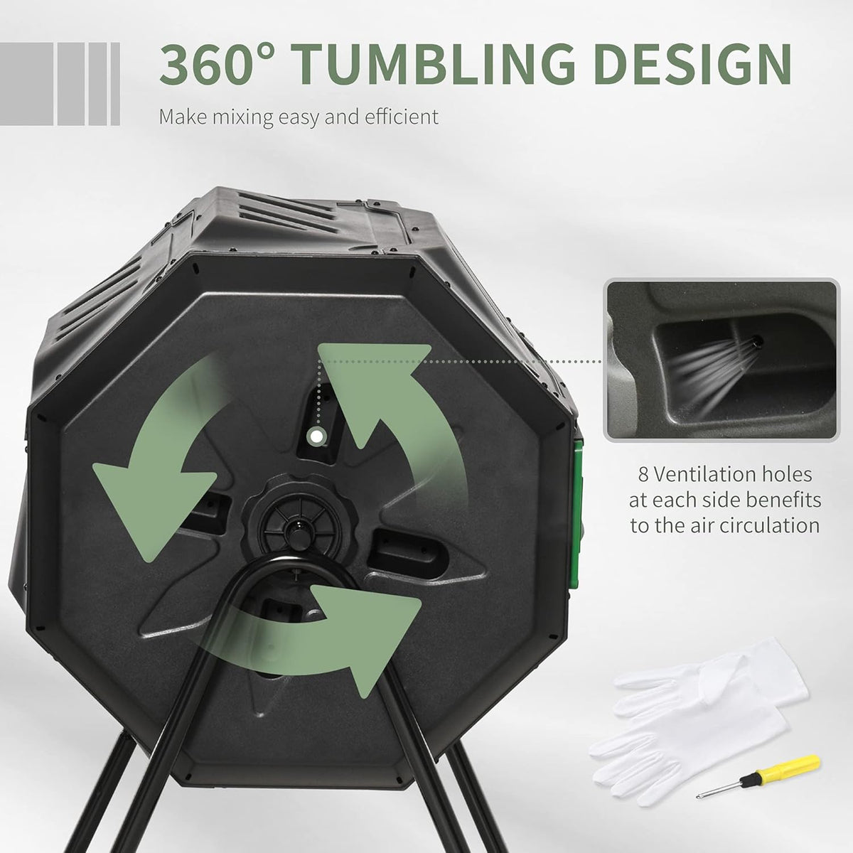 Compost Bin Outdoor, 43 Gallon Dual Chamber Tumbling Composting with Sliding Doors, Large Compost