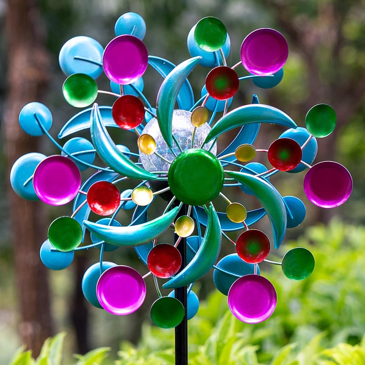 Solar Wind Spinners Outdoor - Wind Sculptures & Spinners, 60.6 Inch Windmill Kinetic Yard Art Decor