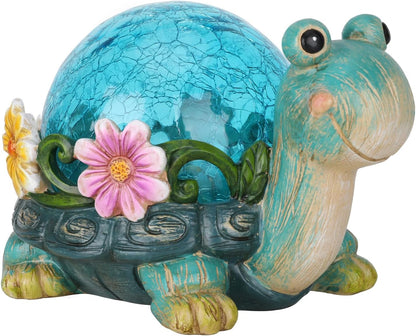 Afirst Solar Garden Statues Outdoor Figurines - Turtle Lawn Ornament with Solar Lights Cracked