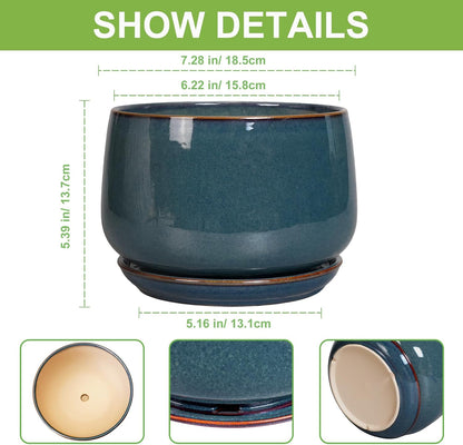 G EPGardening Ceramic Pot for Plants - Modern 7 Inch Round Planter with Drainage and Tray Indoor