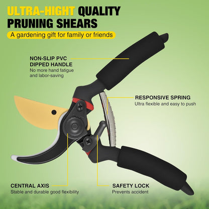 Yesker Pruning Shears for Gardening 8" Professional Bypass Garden Scissors Yard Clippers with Sharp