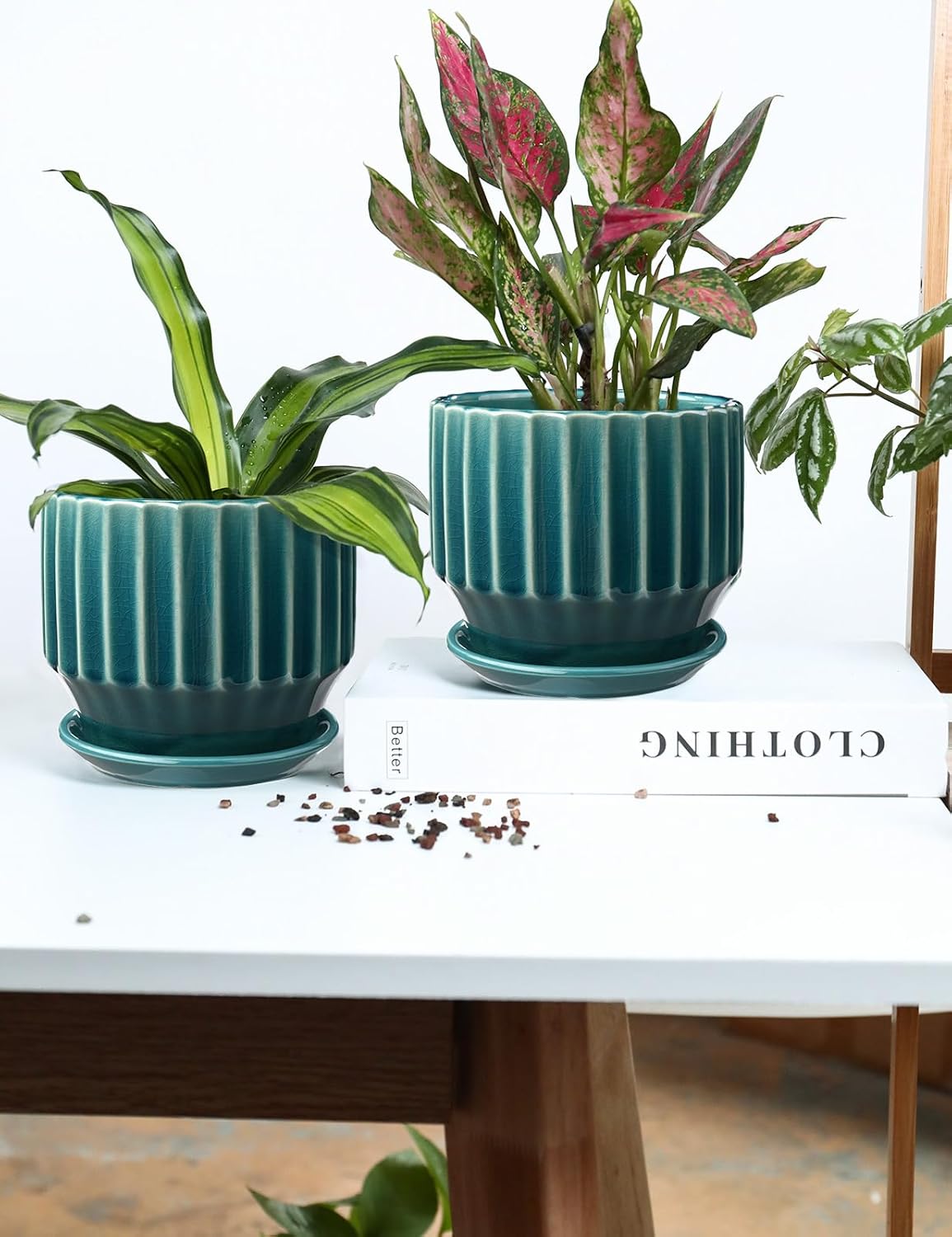 AISBUGUR Plant Pots 6 inch Ceramic Pots for Indoor Plants Set of 2 Flower Pots Unique Crackle Glaze