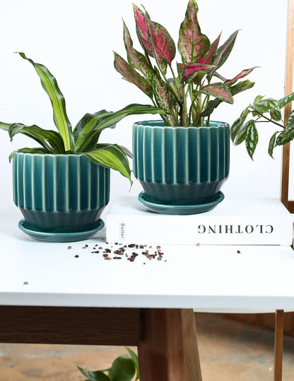 AISBUGUR Plant Pots 6 inch Ceramic Pots for Indoor Plants Set of 2 Flower Pots Unique Crackle Glaze