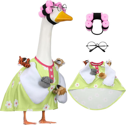 Suzile Funny Lady Porch Goose Outfit for 23'' Cement Goose Curler Wig Costume Glasses with Cute
