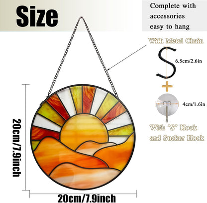 Sunrise Sun Catcher Stained Glass Window Hanging, 20cm Suncatchers for Wall Window Decor, Hand