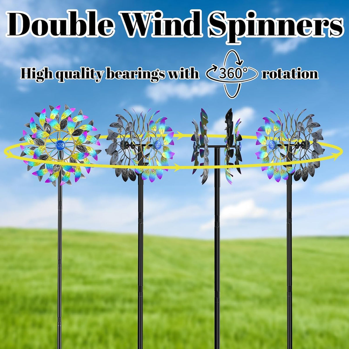 Metal Outdoor Wind Spinner, 2-Way Wind Sculpture Spinner with Metal Stake, Waterproof 360 Degrees