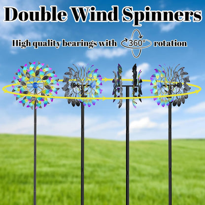 Metal Outdoor Wind Spinner, 2-Way Wind Sculpture Spinner with Metal Stake, Waterproof 360 Degrees