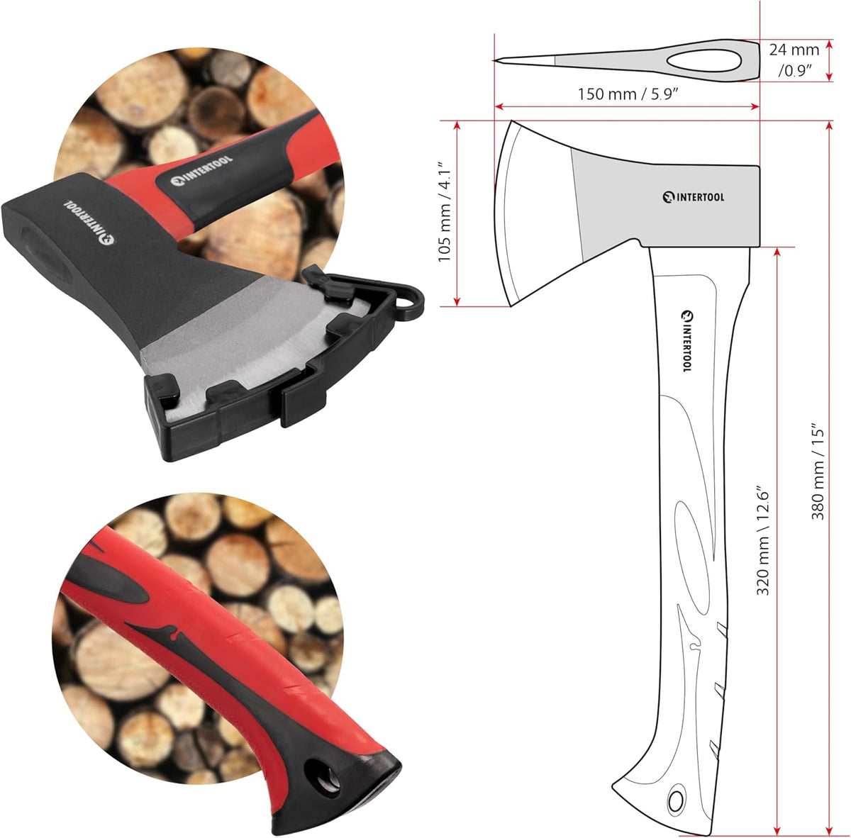 INTERTOOL Hatchet for Chopping Wood and kindling - Small Hand Axe for Camping Firewood - 15”