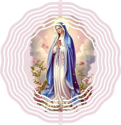 Virgin Mary Prayer Wind Spinner, Metal Wind Spinners Outdoor Indoor,Virgin Mary Hanging Garden