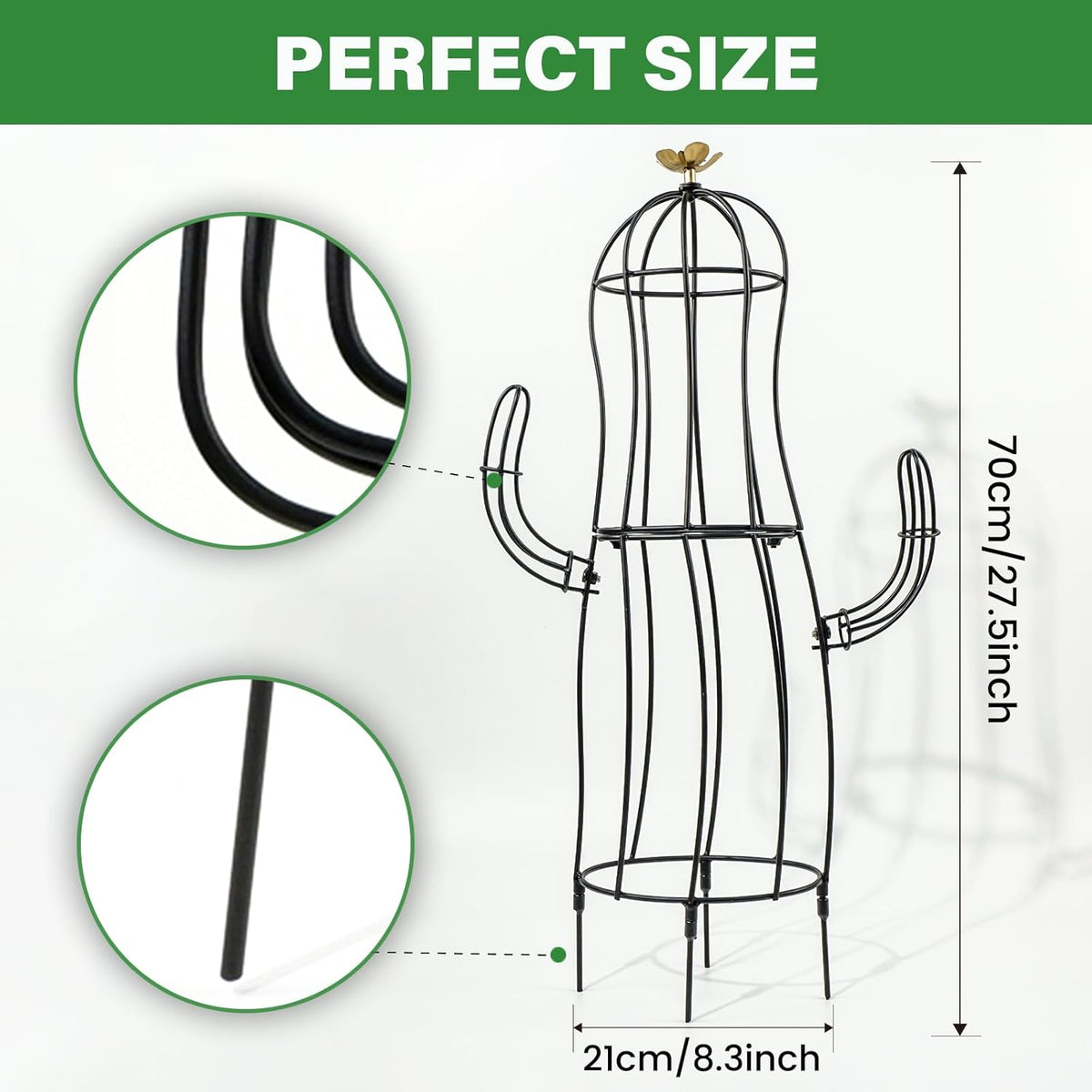 Cactus Obelisk Trellis - 16.34”x27.95” Unique Metal Design for Climbing Plants, Garden Decorative