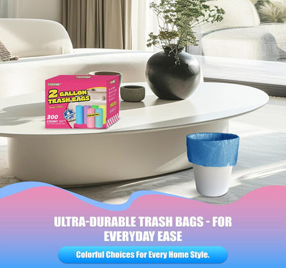 300 Count 3 Gallon Trash Bags - 12 Liter Colored Small Garbage Bags Unscented Wastebasket Liners