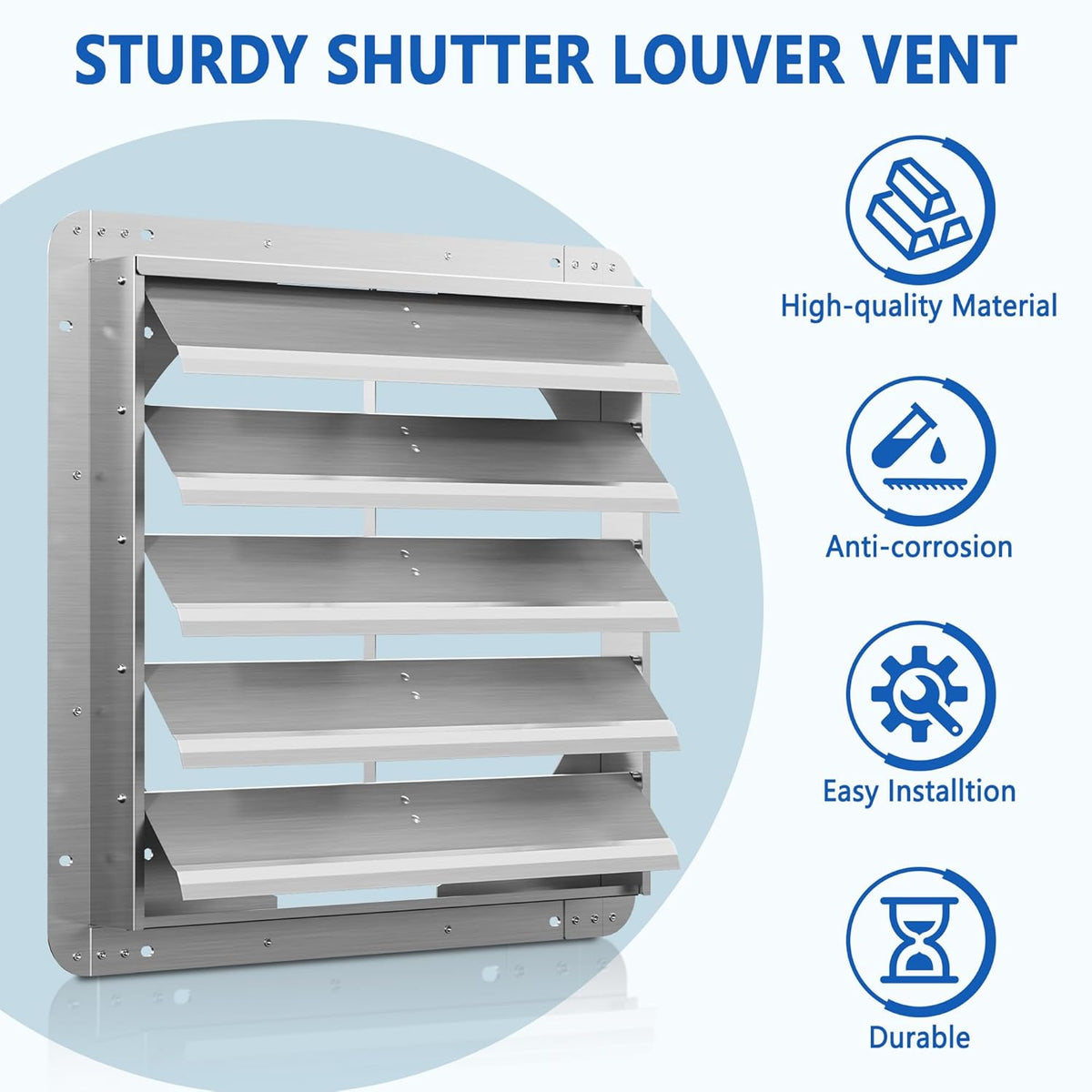 20 Inch Galvanized Shutter Exhaust Louver Vent, Automatic Gravity Shutter Louver Vent for Home