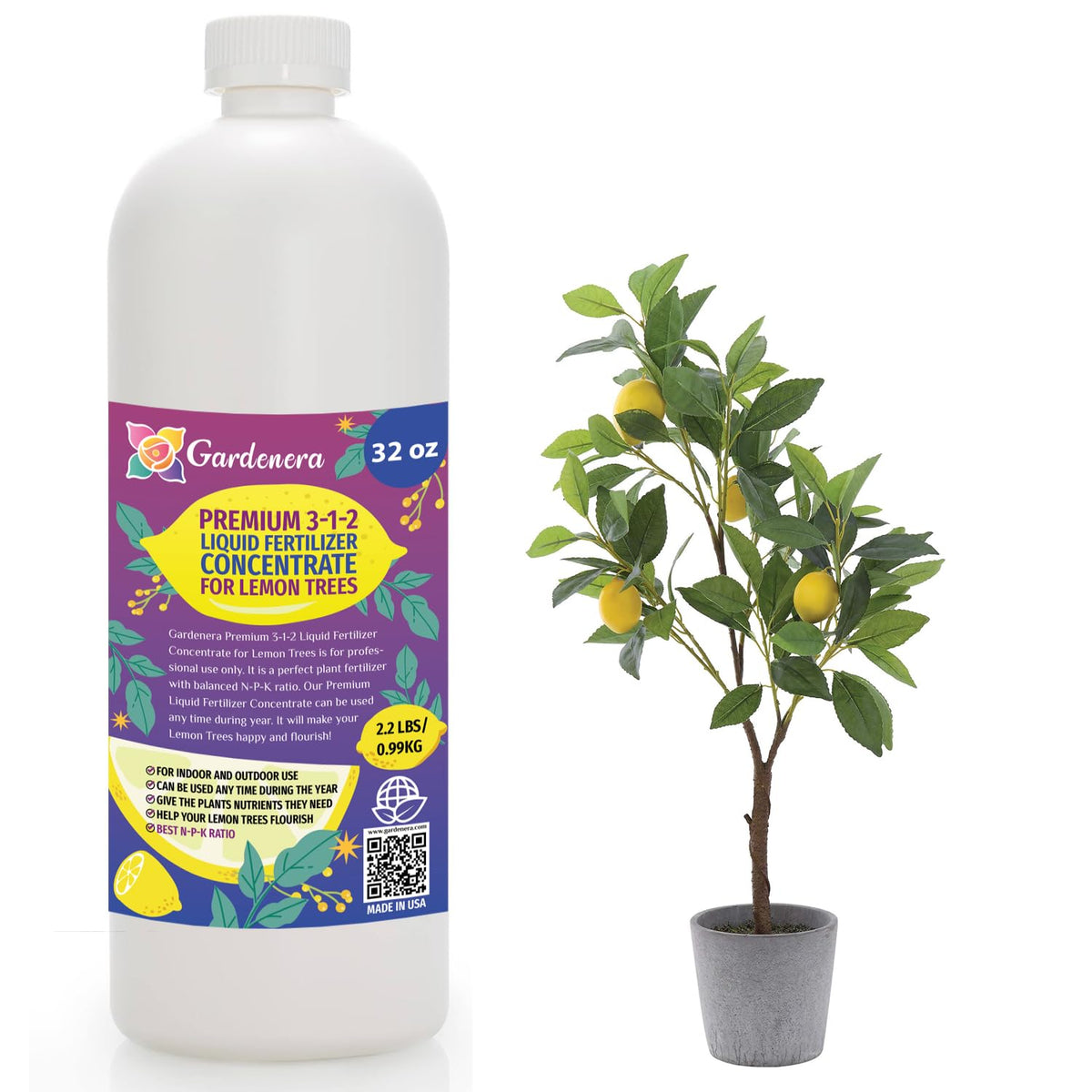 Premium Liquid Lemon Tree Plant Fertilizer - 3-1-2 Concentrate for Indoor Plants and Flowers by