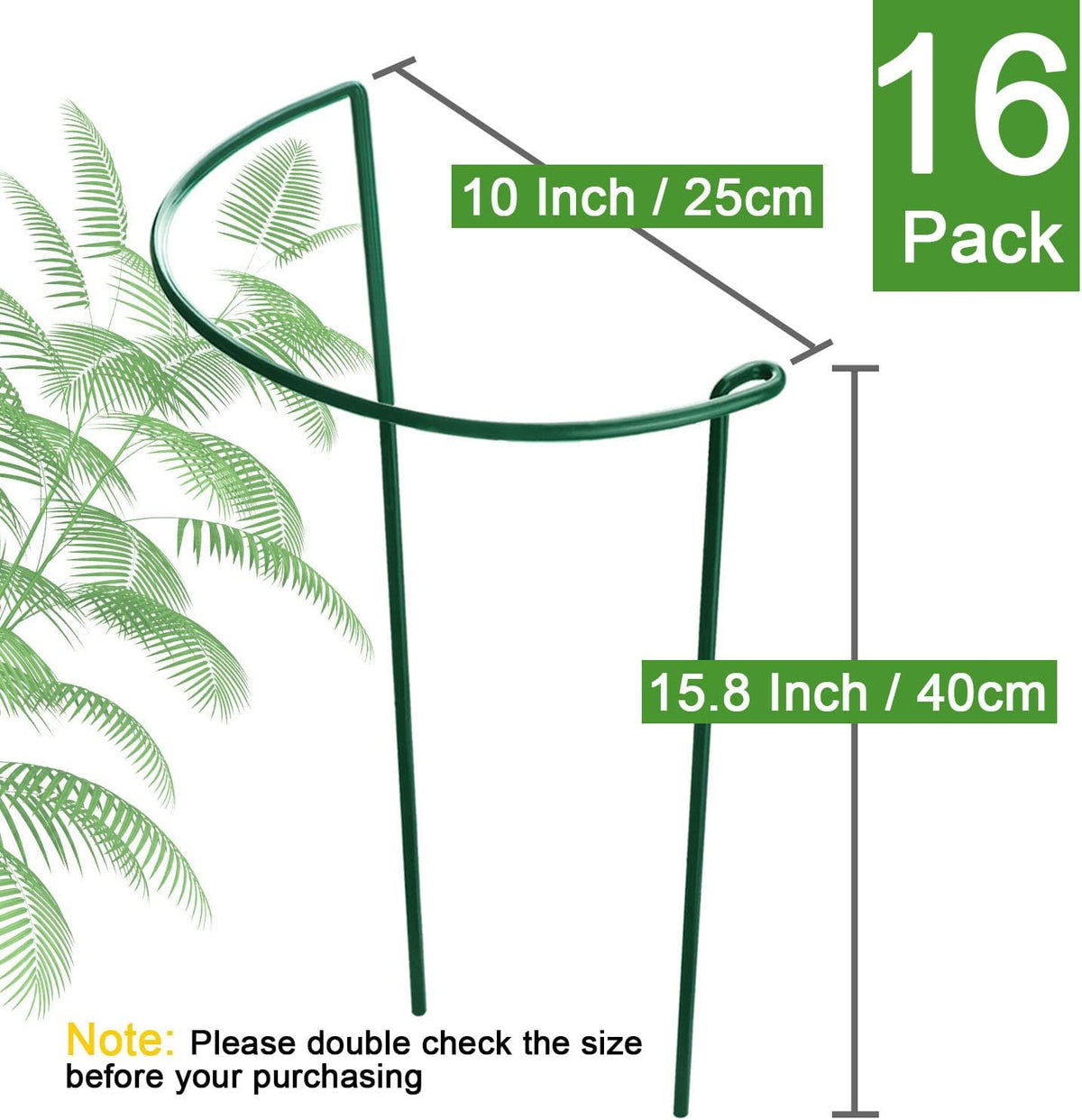 HiGift 16 Pack Plant Support Stakes, Half Round Metal Garden Plant Stake Indoor Peony Cages and