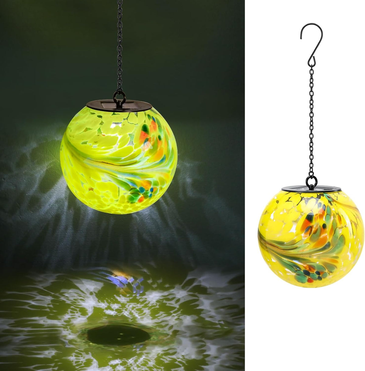 VCUTEKA Solar Hanging Lanterns Outdoor Decoration, Glass Solar Lights with Hook Up, Solar Garden