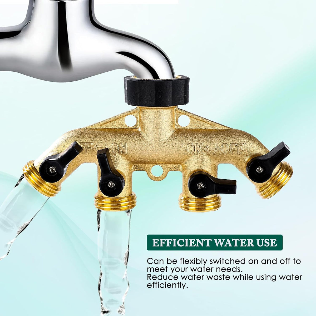 Dalmbox Garden Hose Splitter 4 Way, Water Hose Splitter, 3/4" Heavy-Duty Brass Garden Hose