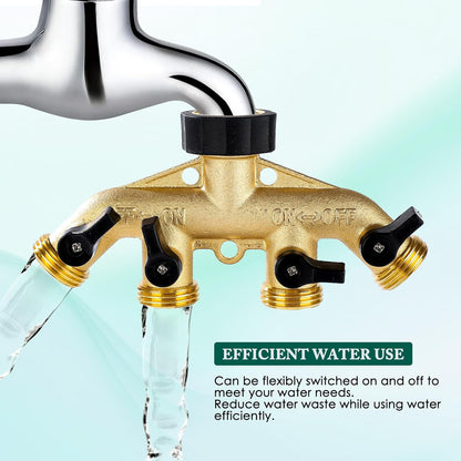 Dalmbox Garden Hose Splitter 4 Way, Water Hose Splitter, 3/4" Heavy-Duty Brass Garden Hose