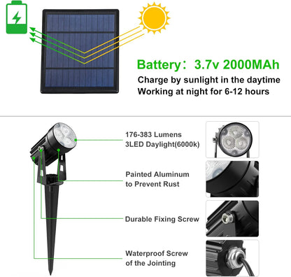 Solar Spot Lights Outdoor, 3-in-1 Garden Spotlights IP65 Waterproof 9.8ft Cable, 5W 4000mAh