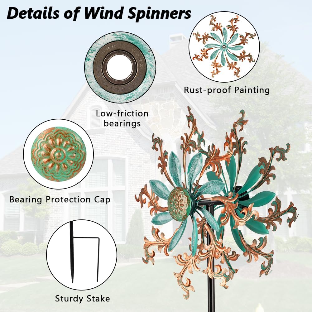 Viveta Wind Spinners Outdoor, Metal Wind Sculptures for Yard and Garden,13 * 57 "Double Windmill
