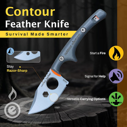 OUTDOOR ELEMENT Contour Feather Survival and Culinary Knives – VG10 Steel Fixed Blade with Fire