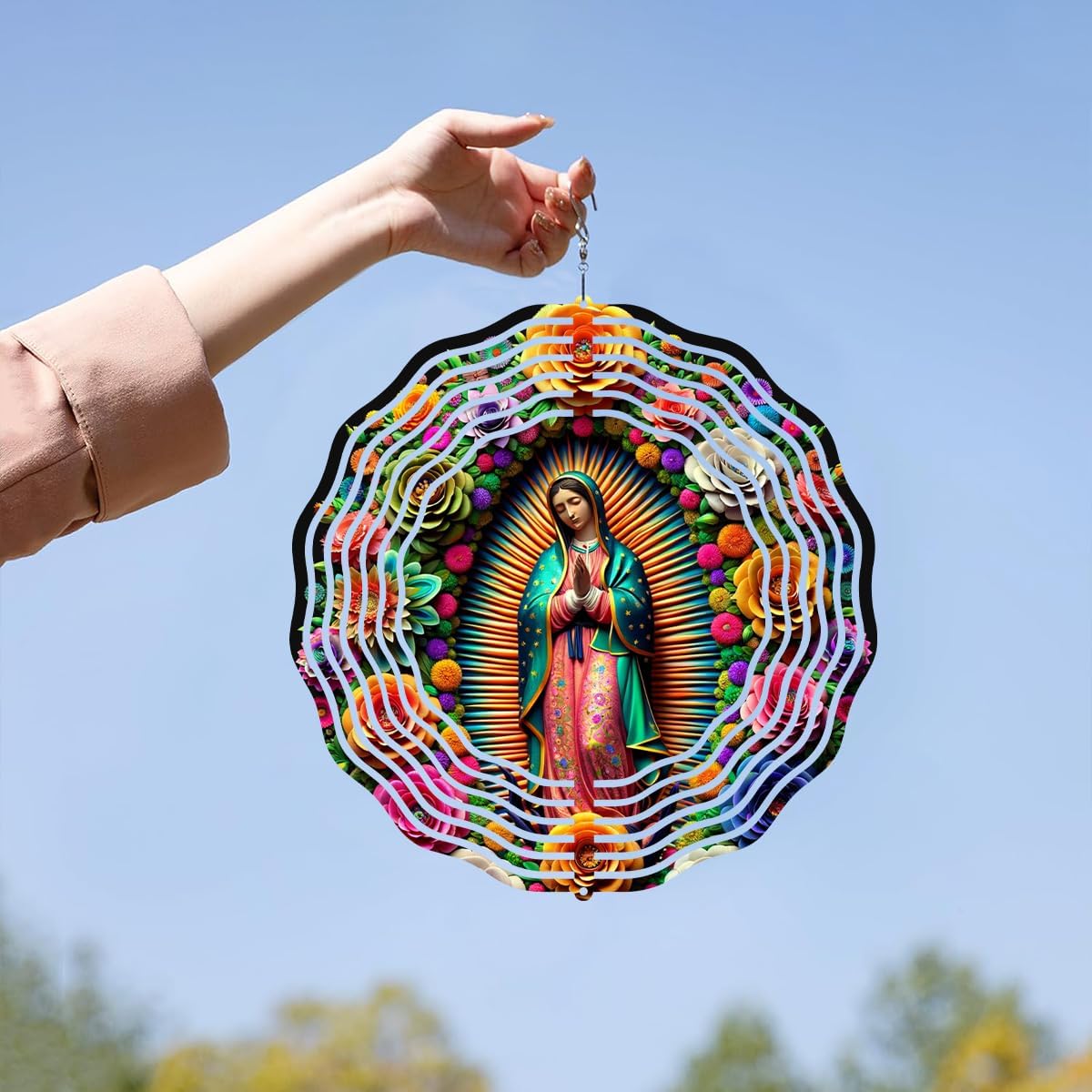 Virgin Mary Wind Spinner, Metal Wind Spinners Outdoor/Indoor,Virgin Mary Hanging Garden Decor for