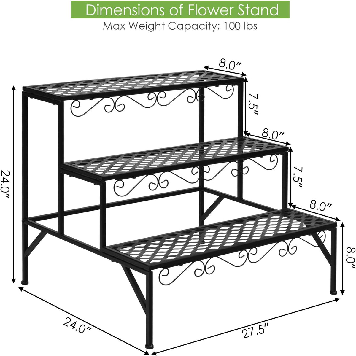 Giantex 3 Tiers Black Metal Plant Stand, Metal Plant Shelf Stands w/ 6-9 Flower Potted Capacity