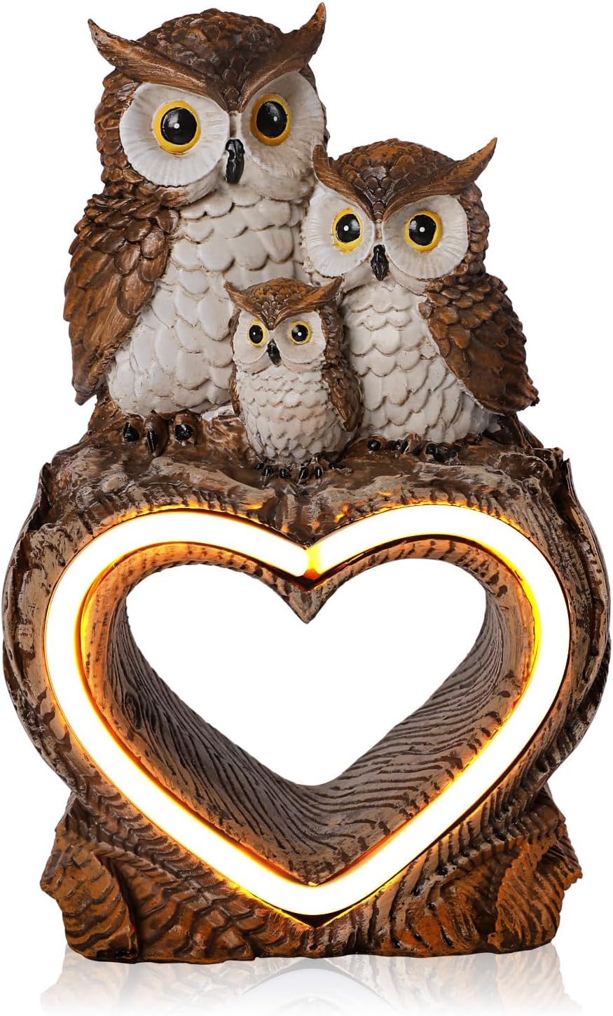 Solar Garden Decor Statues 7" Resin Solar Owl Waterproof Garden Owl Decor for Outside Yard Patio